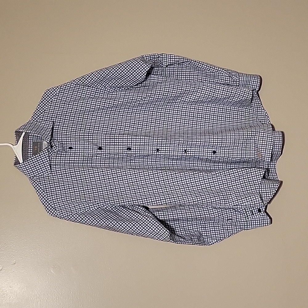 Thomas Dean 100% Pima Cotton MEN'S BUTTON DOWN SHIRT (Large) QUALITY Blue/Gray